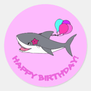 Autocollant d'anniversaire avec requin mignon