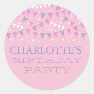 Autocollant d'anniversaire Bunting Fun Rose Fête