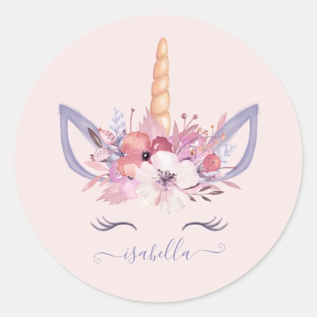 Autocollant d'anniversaire d'aquarelle florale Uni (Devant)
