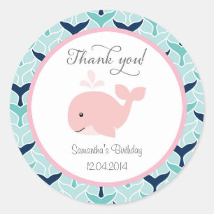 Autocollant d'anniversaire de baleine rose