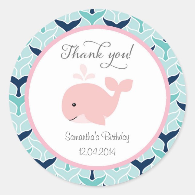 Autocollant d'anniversaire de baleine rose (Devant)
