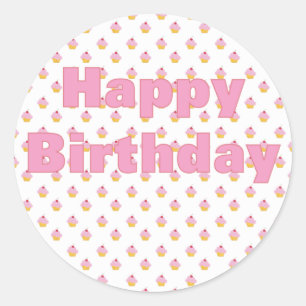 Autocollant d'anniversaire de Cupcake rose