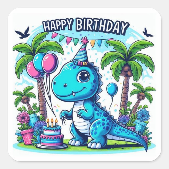 autocollant d'anniversaire de dinosaure, soirée di (Devant)
