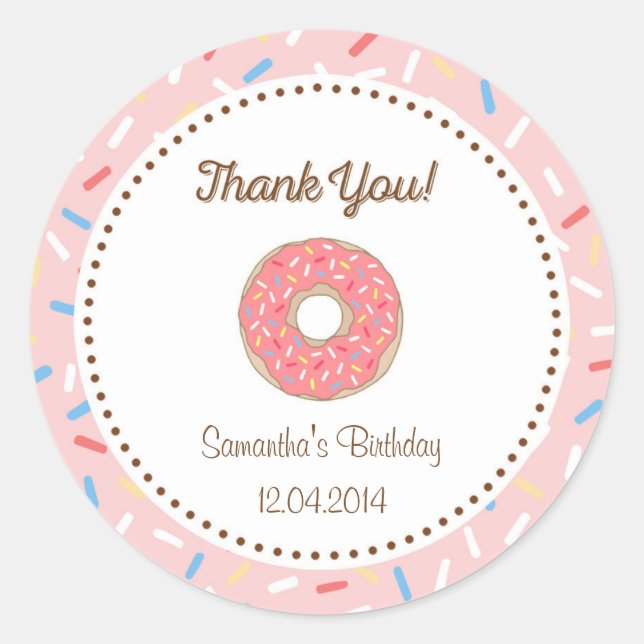 Autocollant d'anniversaire de Donut rose (Devant)