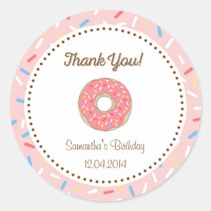 Autocollant d'anniversaire de Donut rose
