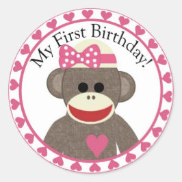 Autocollant d'anniversaire de fille de singe de