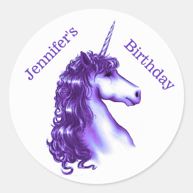 Autocollant d'anniversaire de la licorne violette (Devant)