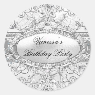 Autocollant d'anniversaire Diamant & Damassé Argen