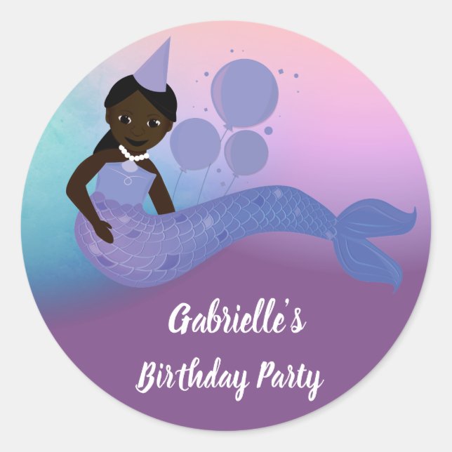 Autocollant d'anniversaire d'une sirène violette d (Devant)