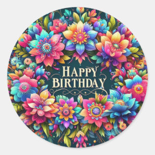 Autocollant d'anniversaire floral artistique vibra