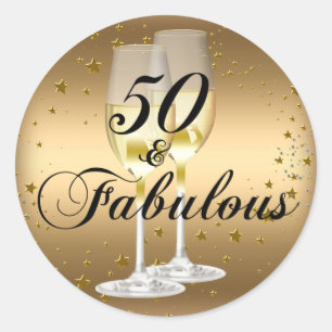 Autocollant d'anniversaire Gold Sparkle 50 & Fabul