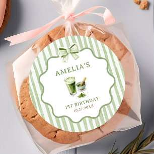 Autocollant d'anniversaire Matcha Rayures de ruban