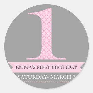 Autocollant d'anniversaire motif moderne gris et r