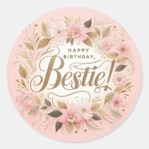 Autocollant d'anniversaire pour amis : rose or