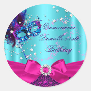 Autocollant d'anniversaire Quinceanera Masque et A