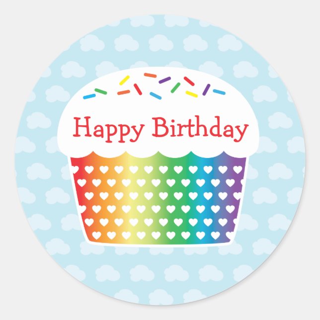 Autocollant d'anniversaire Rainbow Cupcake (Devant)