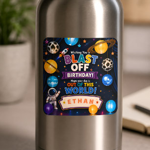 Autocollant d'anniversaire spatial Blast Off pour