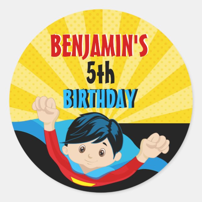 Autocollant d'anniversaire Superhero (Devant)