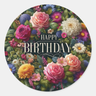 Autocollant d'anniversaire : Thème floral vibrant
