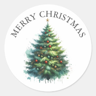 Autocollant d'arbre de Noël à l'aquarelle