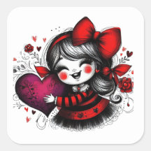 Autocollant d'art de fille pour la Saint-Valentin 