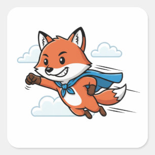 Autocollant d'art de renard super-héros volant en