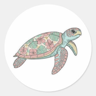 Autocollant d'art de tortue marine florale de Bali