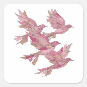 Autocollant d'art Signature Argent OISEAUX ROSES