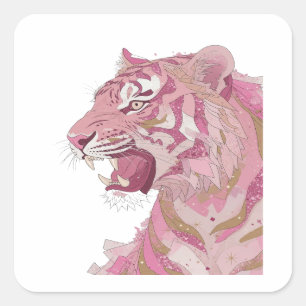 Autocollant d'art TIGRE ROSE argent vibrant