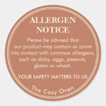 Autocollant d'avertissement de notice d'allergène