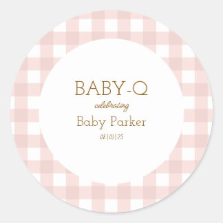 Autocollant de Baby Shower à carreaux rose simple