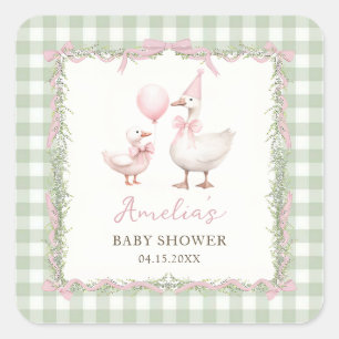 Autocollant de Baby Shower à carreaux verts Silly