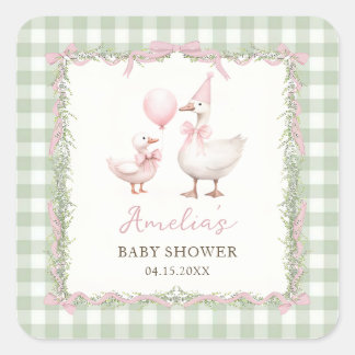 Autocollant de Baby Shower à carreaux verts Silly