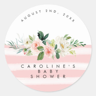 autocollant de baby shower à fleurs rose