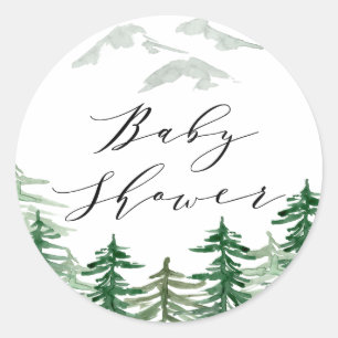 Autocollant de Baby Shower à l'aquarelle en bois