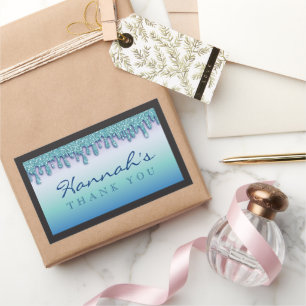 Autocollant de Baby Shower Aqua Blue Sparkle Dripp