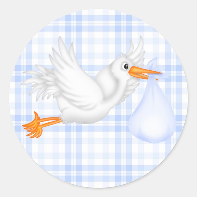 Autocollant de Baby shower de cigogne bleue En vic (Devant)