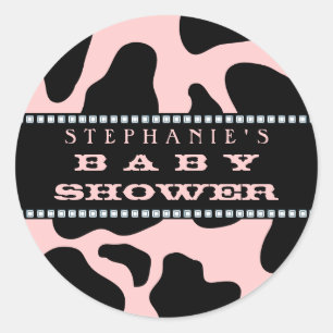 Autocollant de baby shower de cow-girl de rose