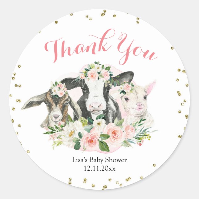 Autocollant de Baby shower de fille Floral (Devant)