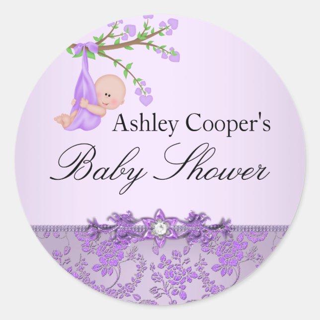 Autocollant de Baby shower de jardin Rose violet (Devant)