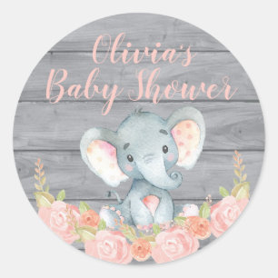 Autocollant de baby shower d'éléphant rose