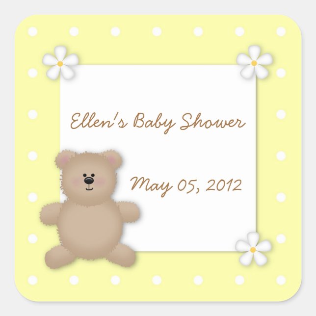 Autocollant de Baby shower d'ours en peluche perso (Devant)