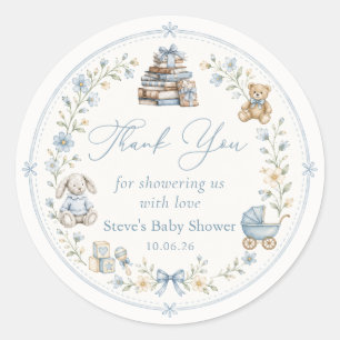 Autocollant de Baby Shower Floral Bleu pour la Nur