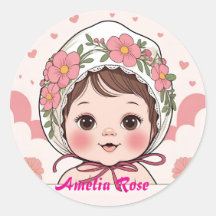 Autocollant de Baby Shower Rose avec Fleurs Aquare