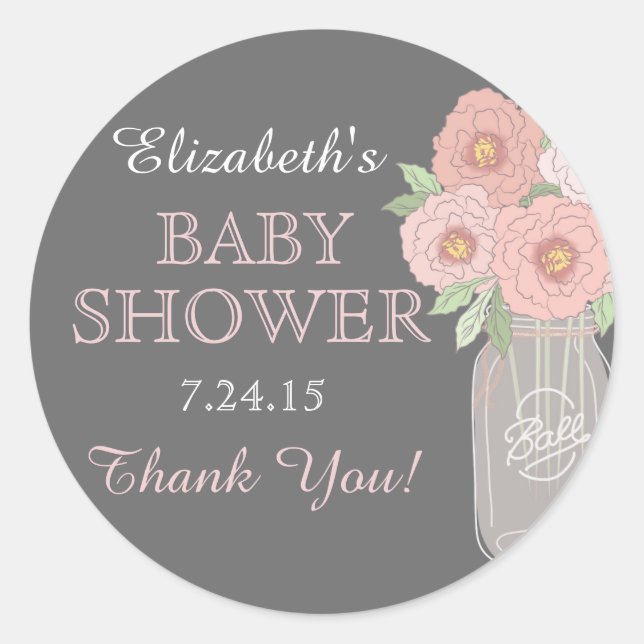 Autocollant de Baby shower rose Gris Gris Mason Fl (Devant)