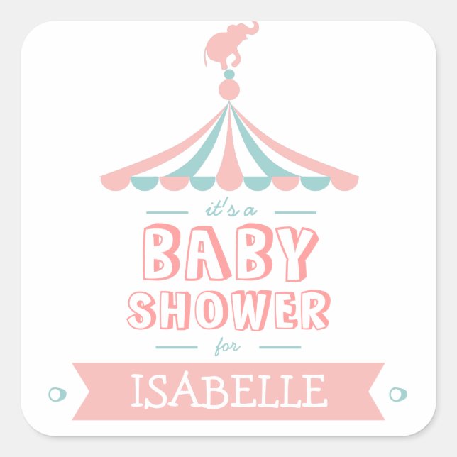 Autocollant de Baby shower Turquoise rose cirque C (Devant)