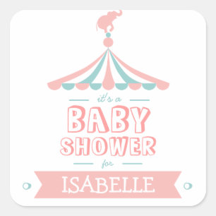 Autocollant de Baby shower Turquoise rose cirque C