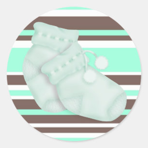 Autocollant de Baby Shower Vert Menthe Marron