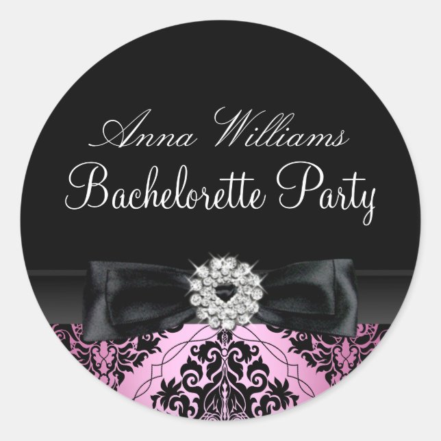 Autocollant de Bachelorette rose et noire Damask (Devant)