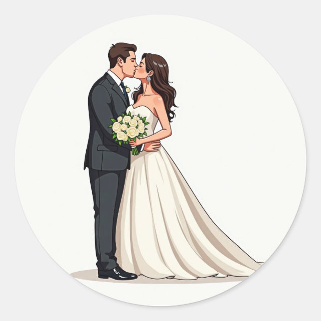 Autocollant de baiser de mariée et de marié (Devant)
